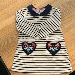 Striped Navy & White Long Sleeve Girls' Top with Embroidered Heart Pockets
